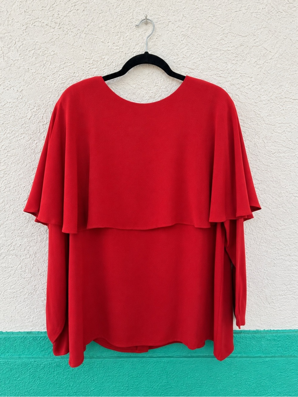 Carmelo Pamodoro Vintage 100% Silk Red Double Layered Cape Top Fluid Drape Sz 8